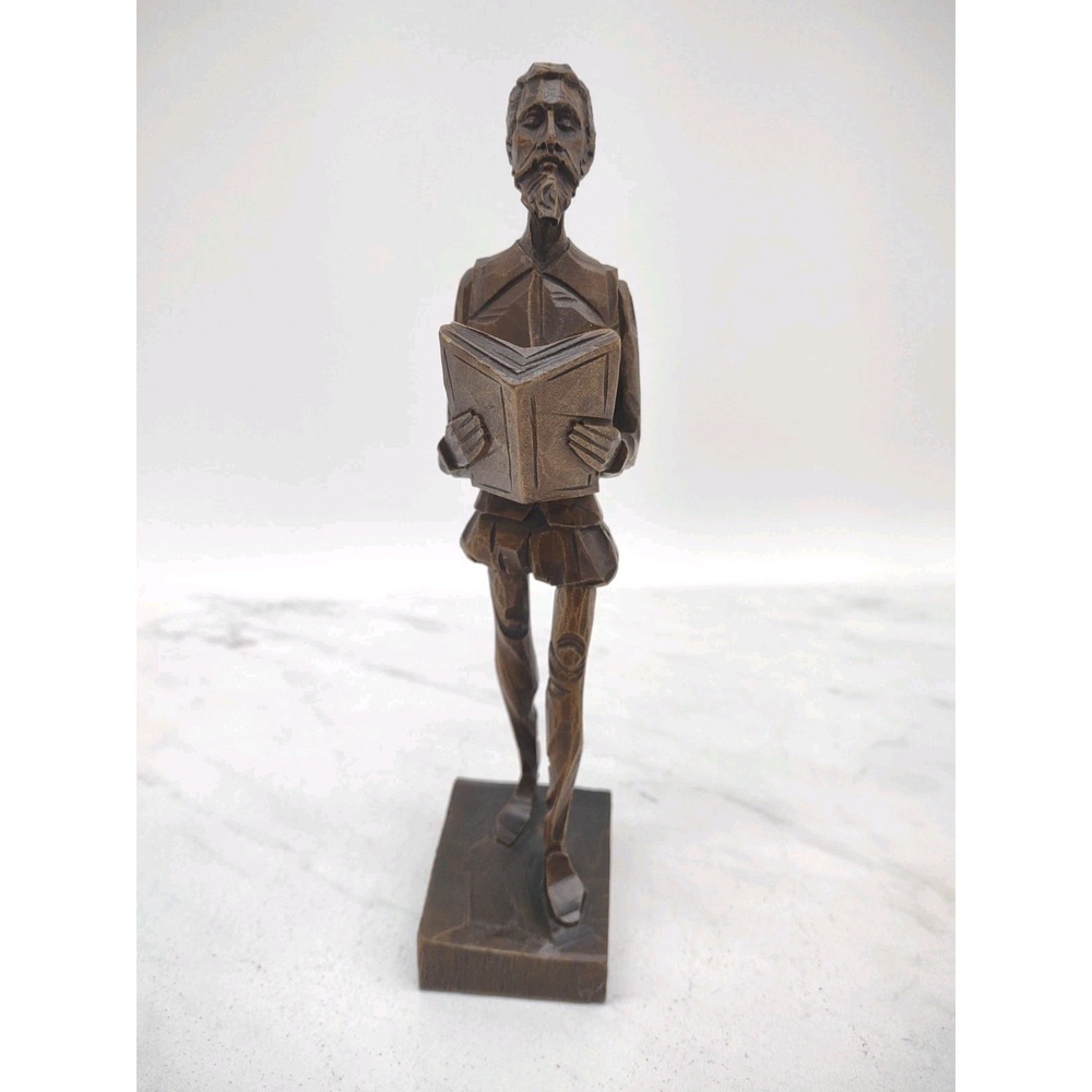 Vintage Carved Wood Don Quixote Statue Spain Wooden Carving Figure